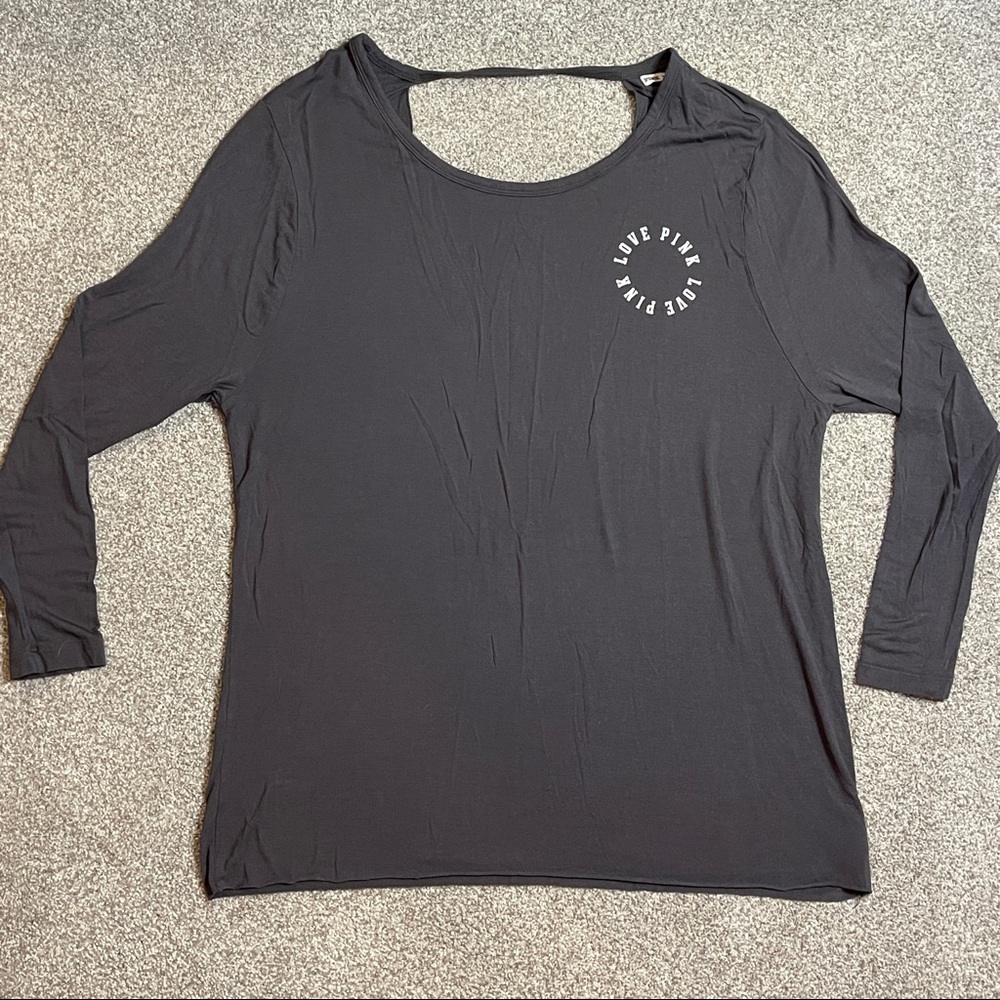 VS PINK Super Soft 3/4 Sleeve Open Back Logo Tee Size Small